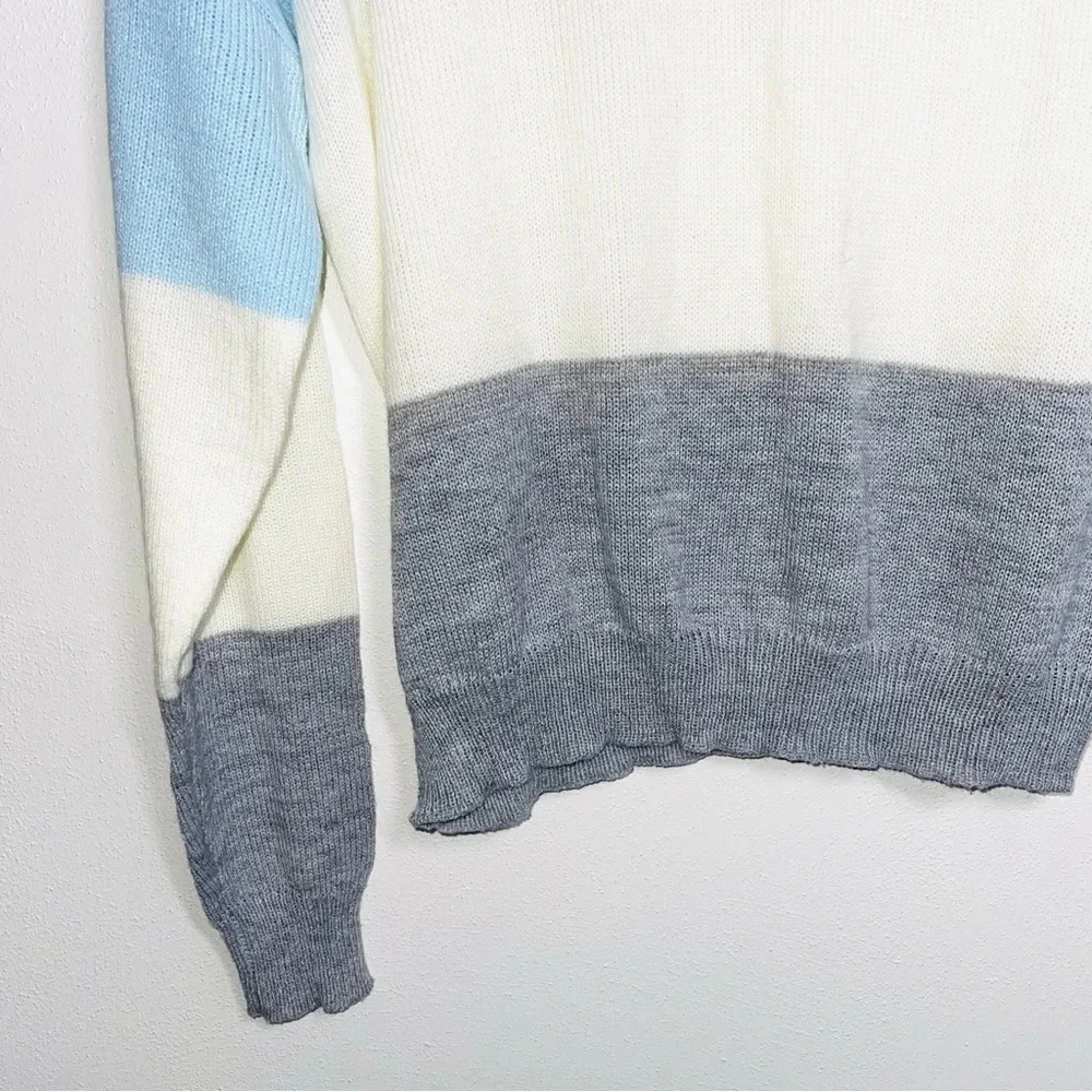 SHEIN Colorblock Sweater Baby Blue White Gray Drop Shoulder Medium Women’s